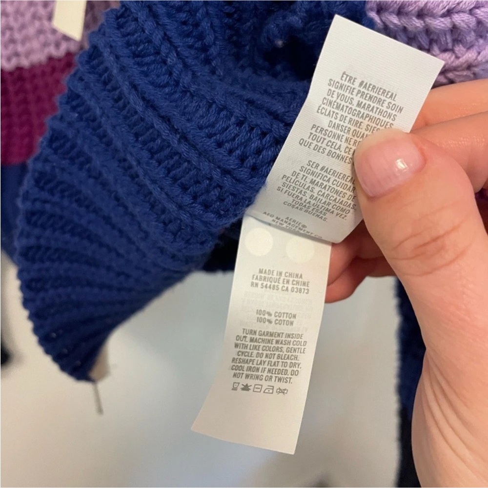 Aerie Colorblock Striped Double Zip Chunky Knit Sweater multi-color designs XL. - Picture 10 of 10